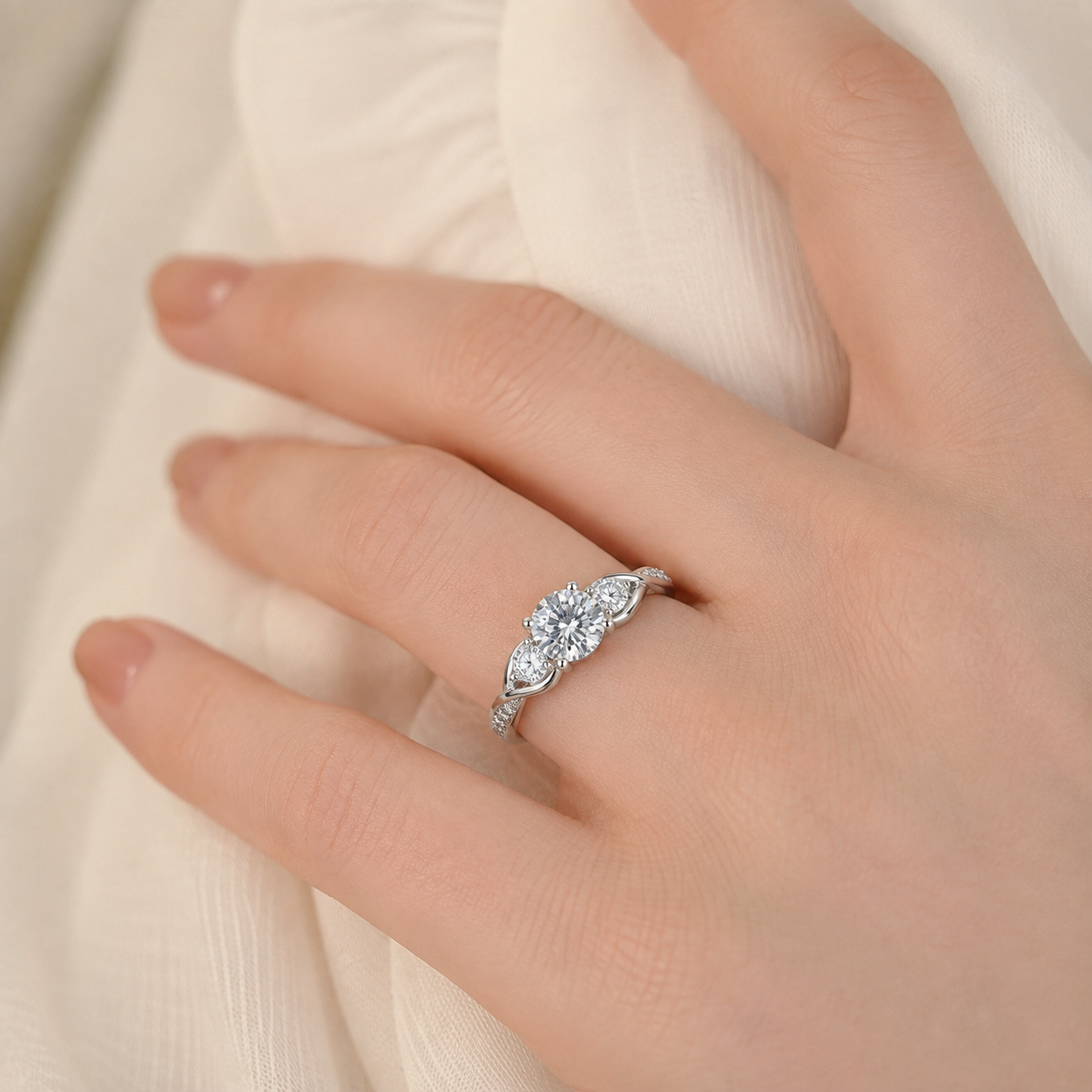 Elegant Three-Stone Bypass Diamond Ring