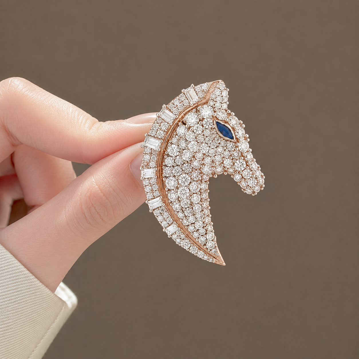 Majestic Diamond & Sapphire Equine Statement Brooch