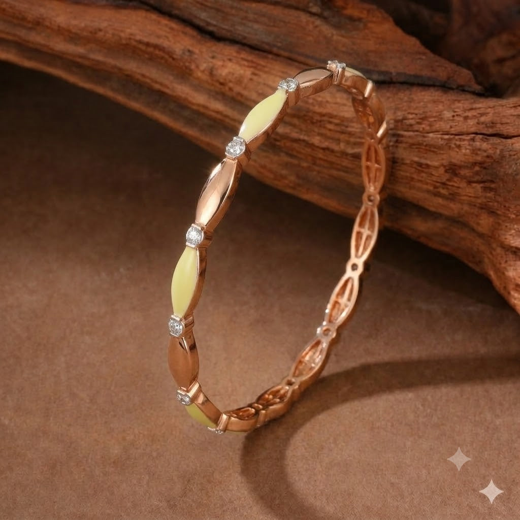 Ivory Accent & Crystal Rose Gold Designer Bangles
