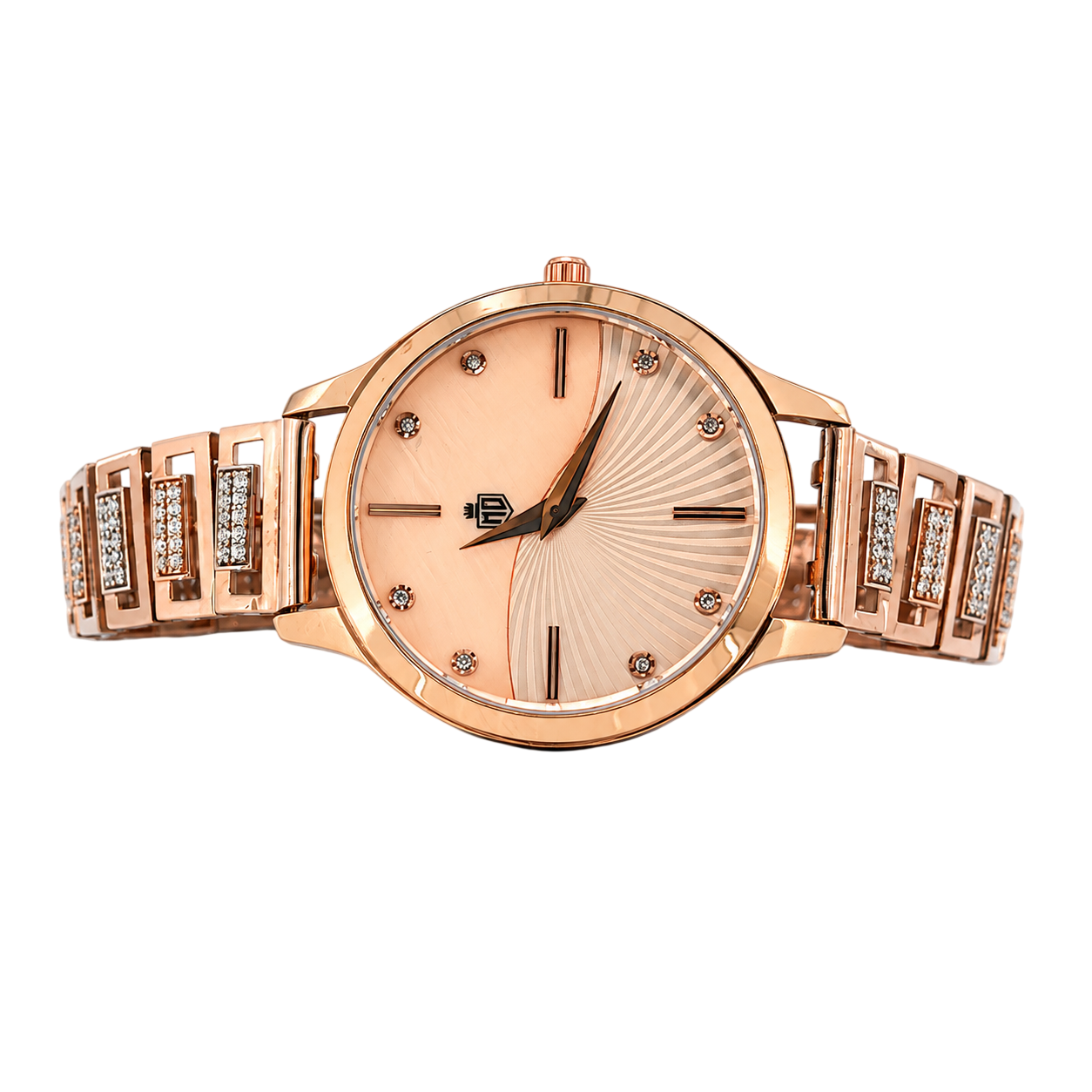 Monochromatic Sunburst Dial Geometric Crystal Ladies Wristwatch