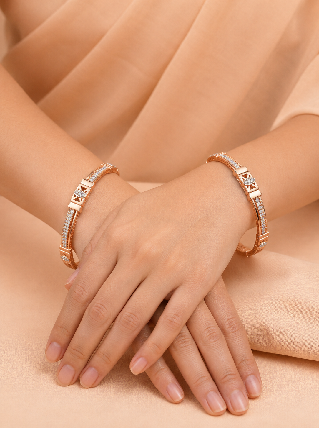 Modern Pavé-Line Diamond Accent Bangles