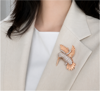 Graceful Hummingbird Pavé Rose Gold Brooch