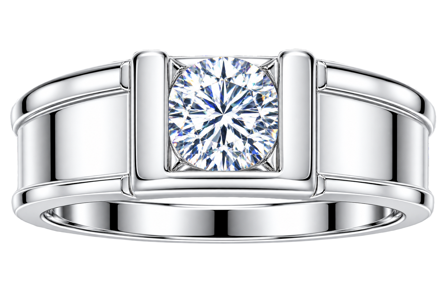 Bold Architectural Channel-Set Gents Ring