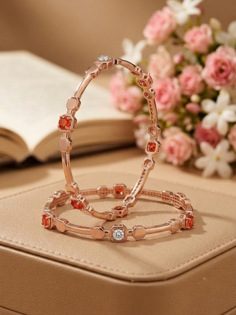 Sunset-Hued Gemstone & Rose Gold Bangles