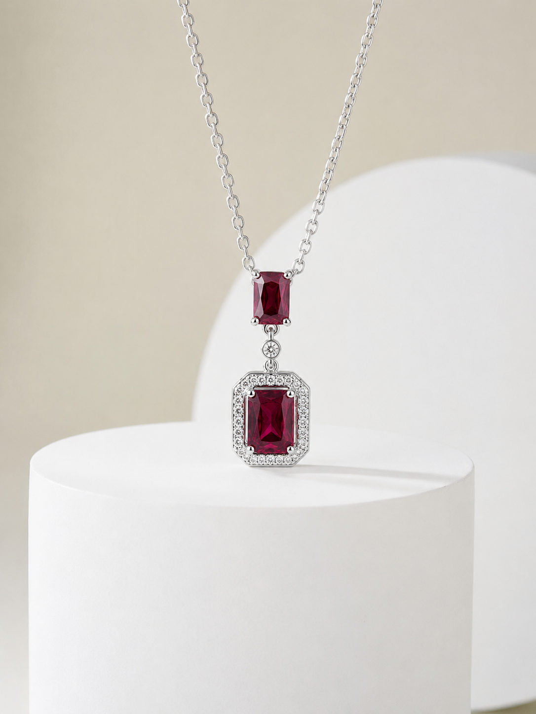 Regal Emerald-Cut Ruby Drop Pendant