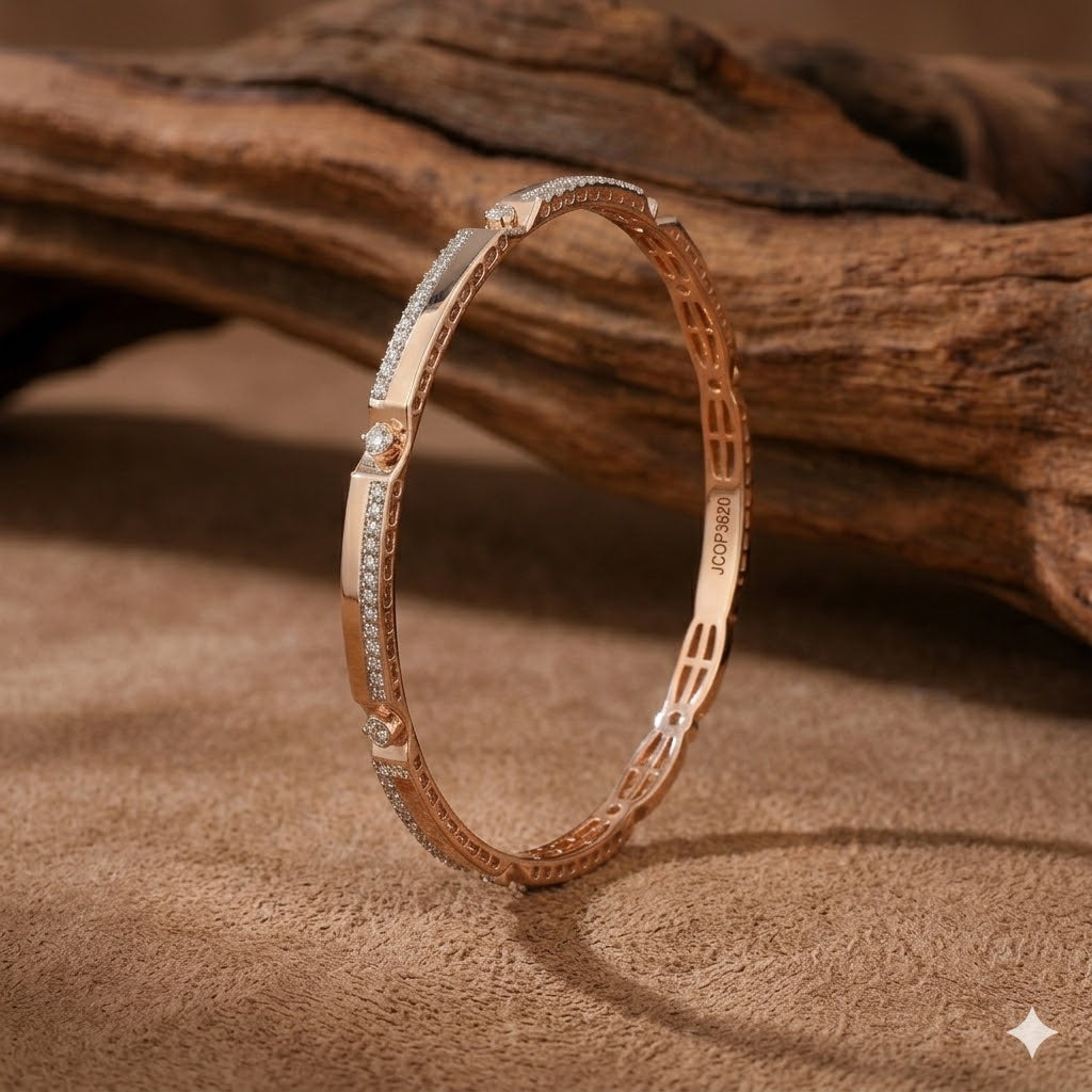 Radiant Diamond-Embellished Rose Gold Designer Bangles