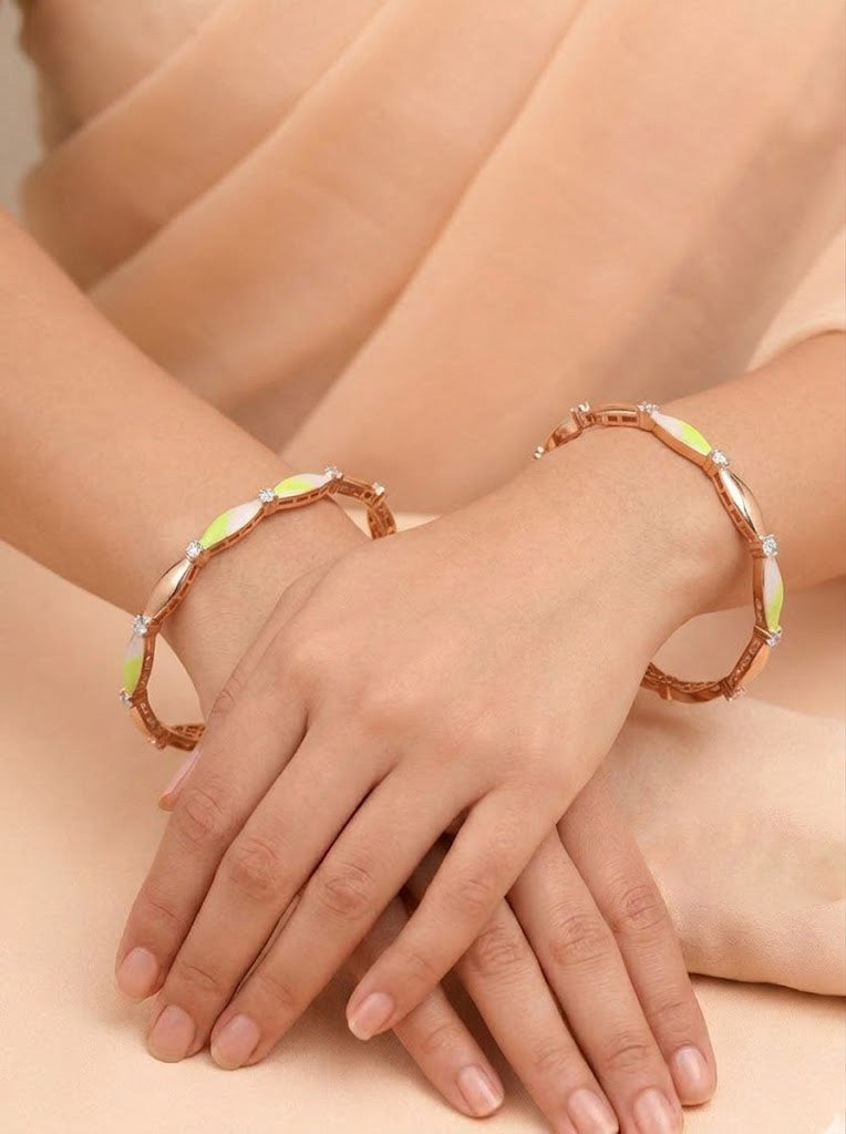 Chic Pastel Enamel & Stone-Studded Rose Gold Bangles
