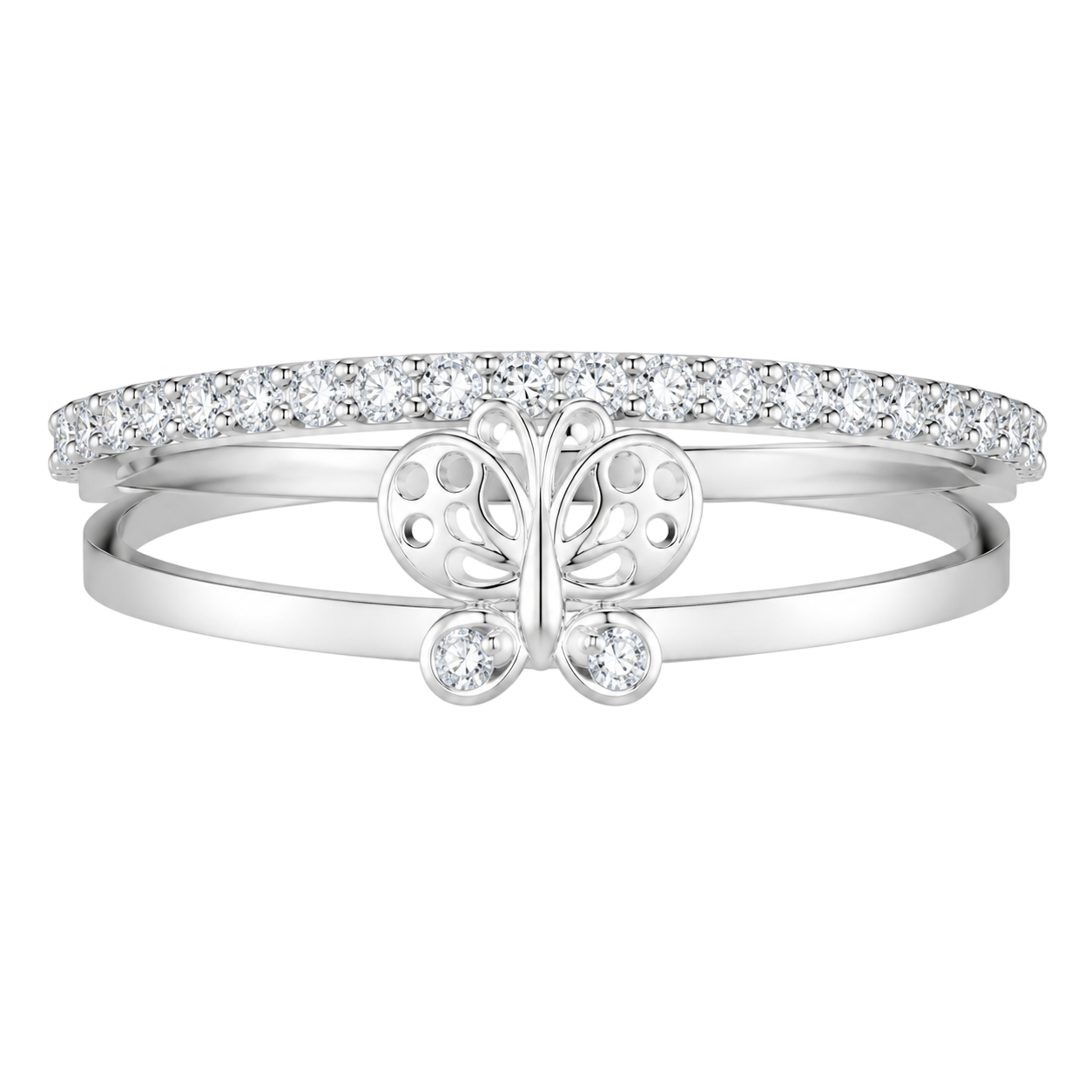 Whimsical Butterfly Double-Band Silver Ring