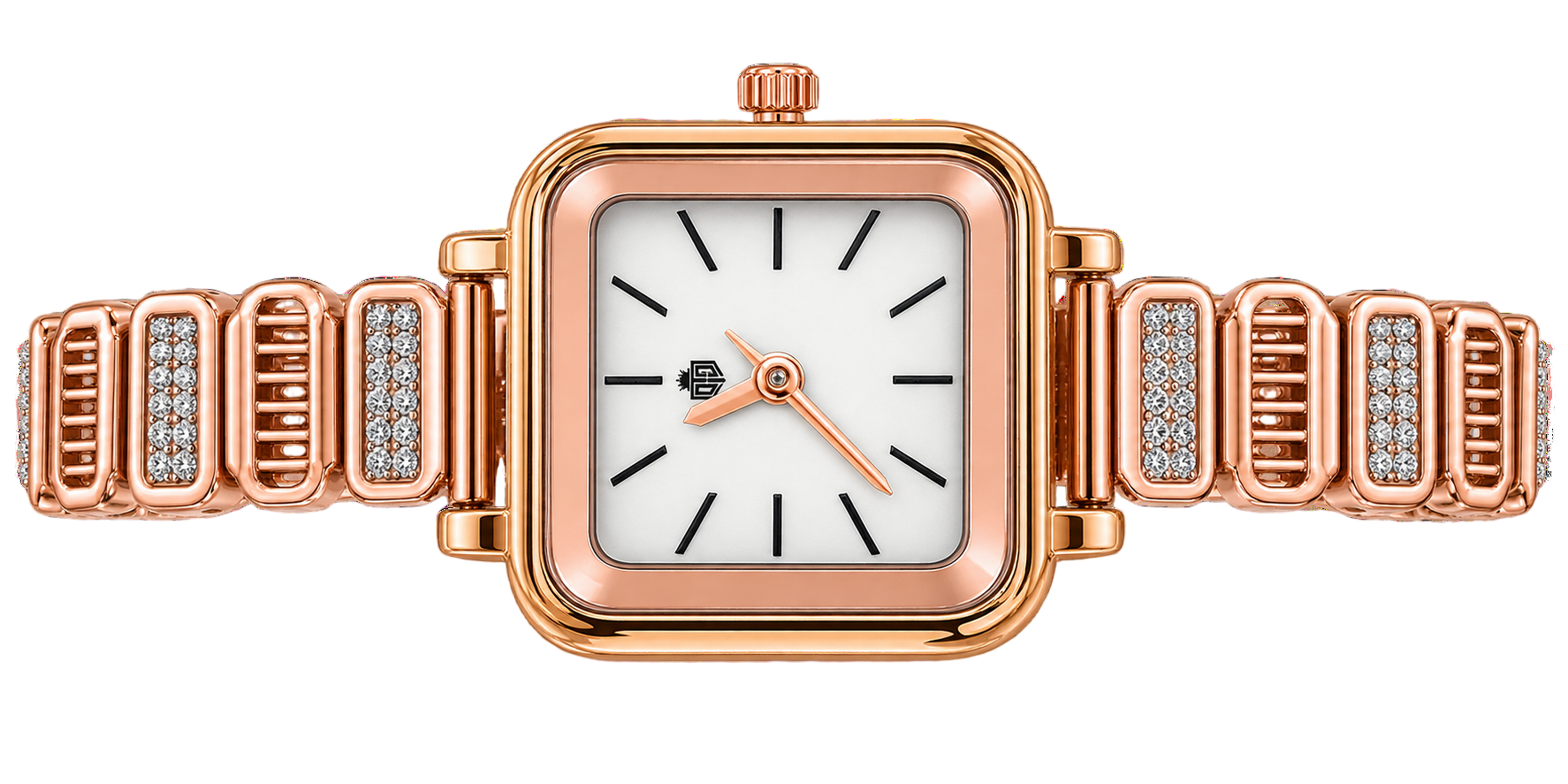 Modern Geometric Square-Case Crystal Ladies Wristwatch