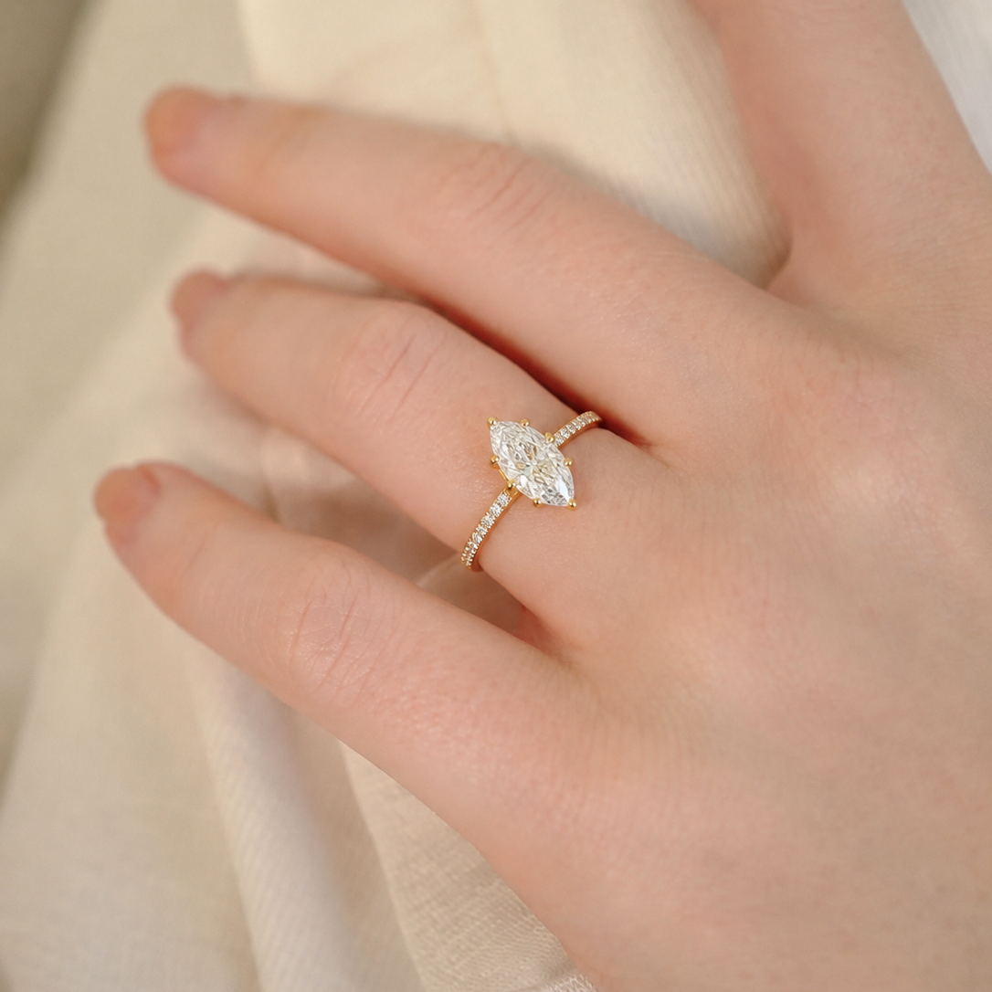 Solitaire Marquise-Cut Diamond Pave Engagement Ring