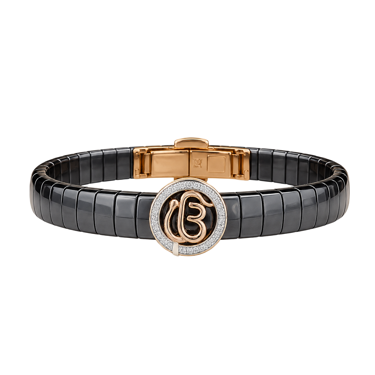 Elegant 'Ik Onkar' Ceramic & Rose Gold Statement Bracelet