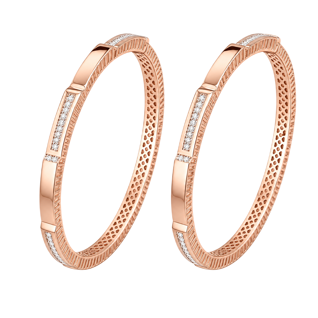 Architectural Fluted & Pave Rose Gold Designer Bangles