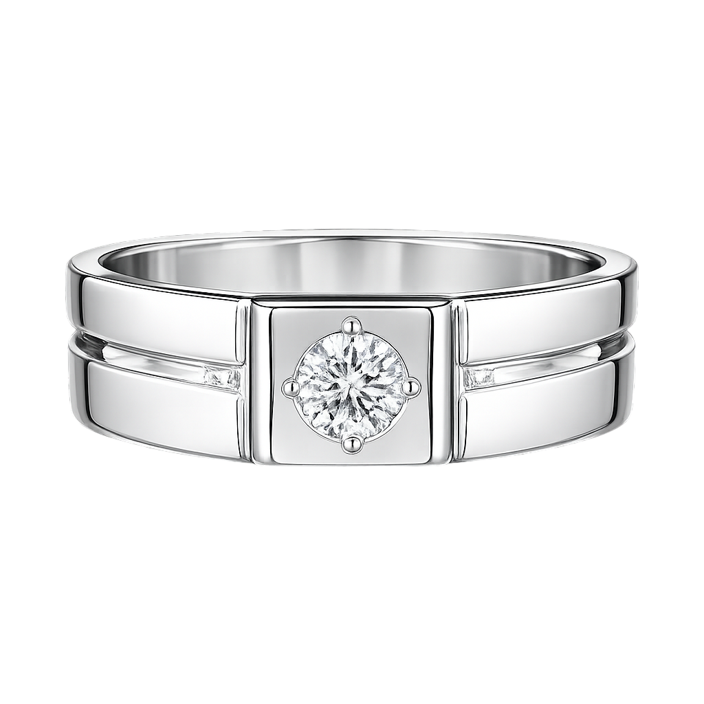 Modern Grooved Center-Stone Ladies Band