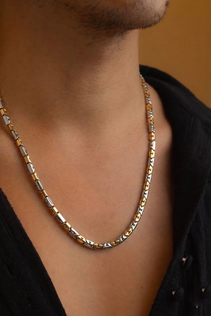 Modern Geometric Two-Tone Gents Chain