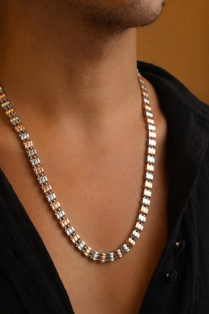 Tri-Tone Structured Link Gents Chain