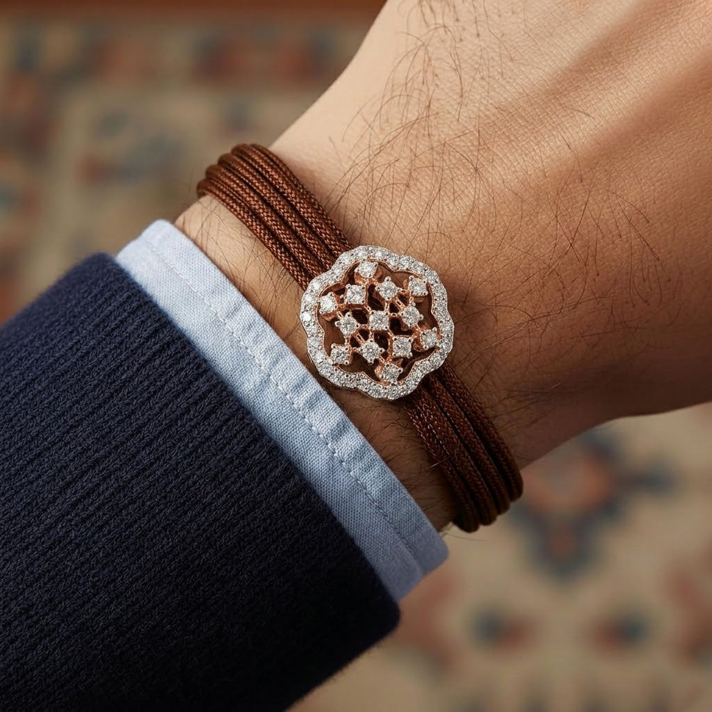 Delicate Floral-Inspired Stone and Brown Cord Bracelet