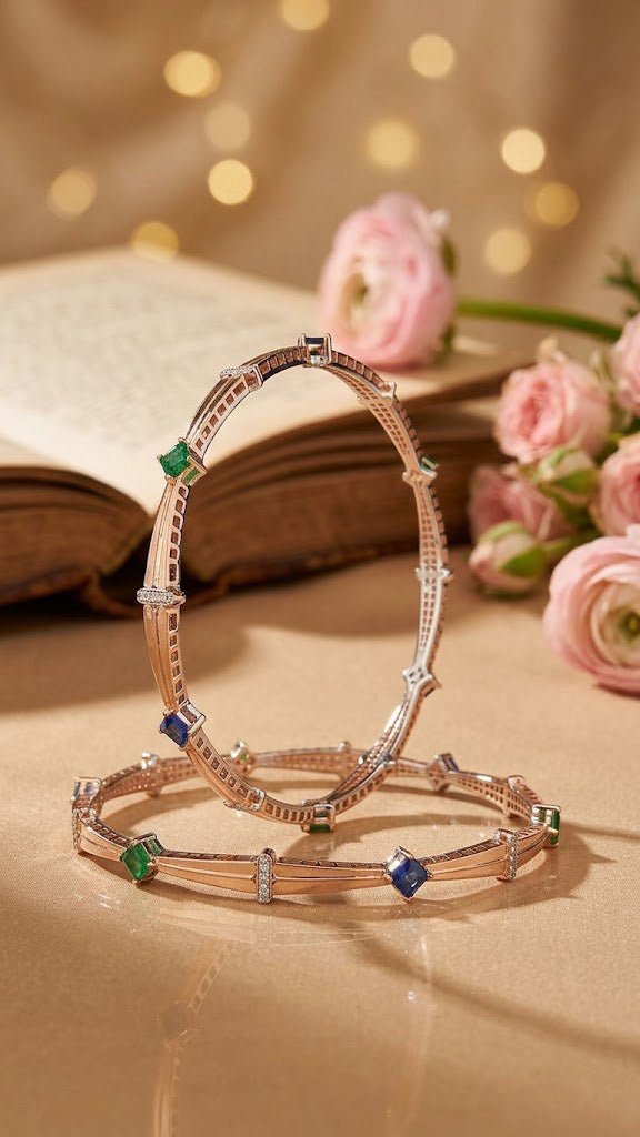 Multicolor Gemstone Rose Gold Bangles
