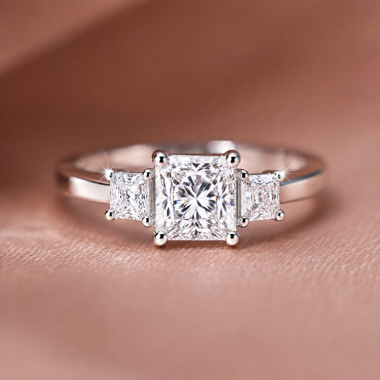 Radiant Princess-Cut Three-Stone Engagement Ring