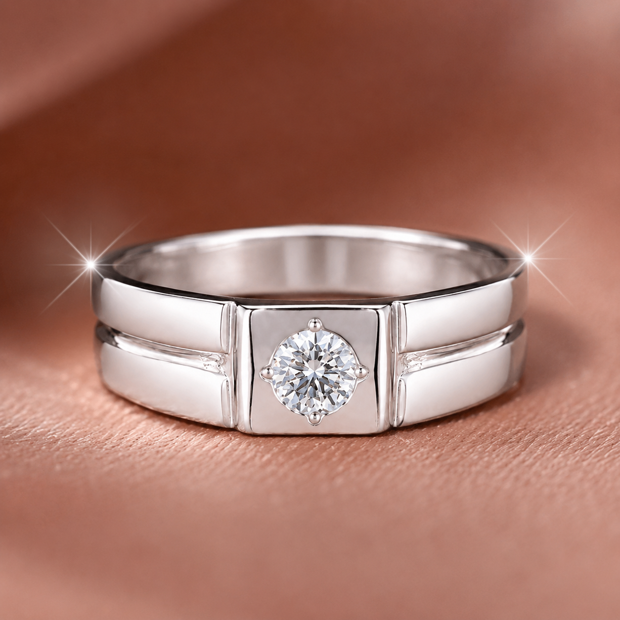 Modern Grooved Center-Stone Ladies Band