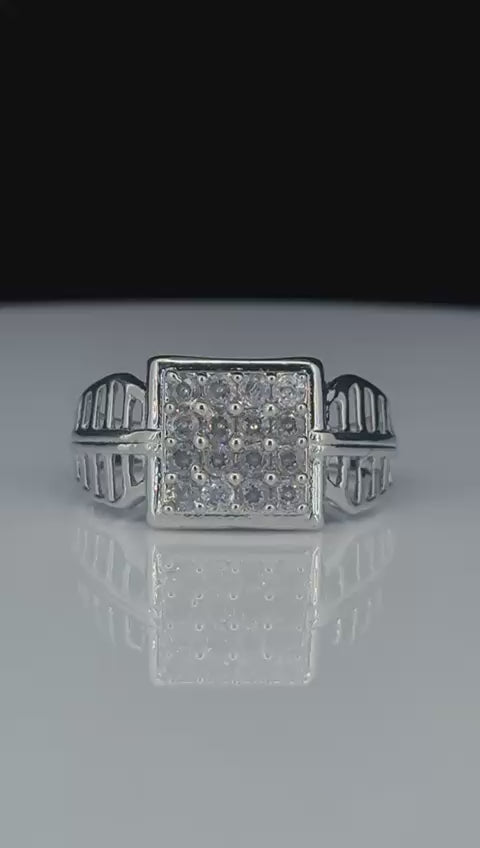 Royal Square Diamond-Cut 925 Silver Ring