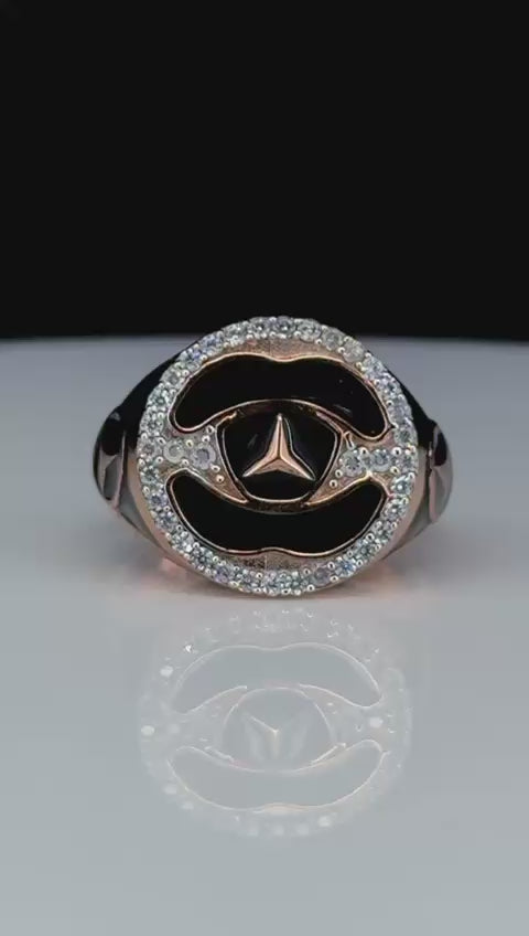 Royal Black & Rose Gold Emblem 925 Silver Ring