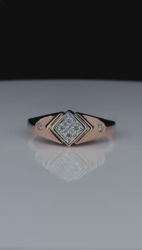 Rose Gold Diamond Square 925 Silver Ring